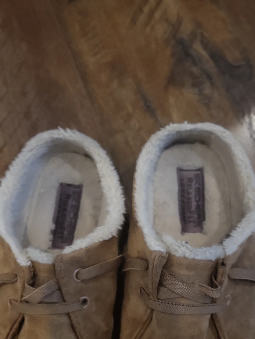 Skechers Men's Chukka Style Slip Ons in Tan Brown with Faux Fur Lining